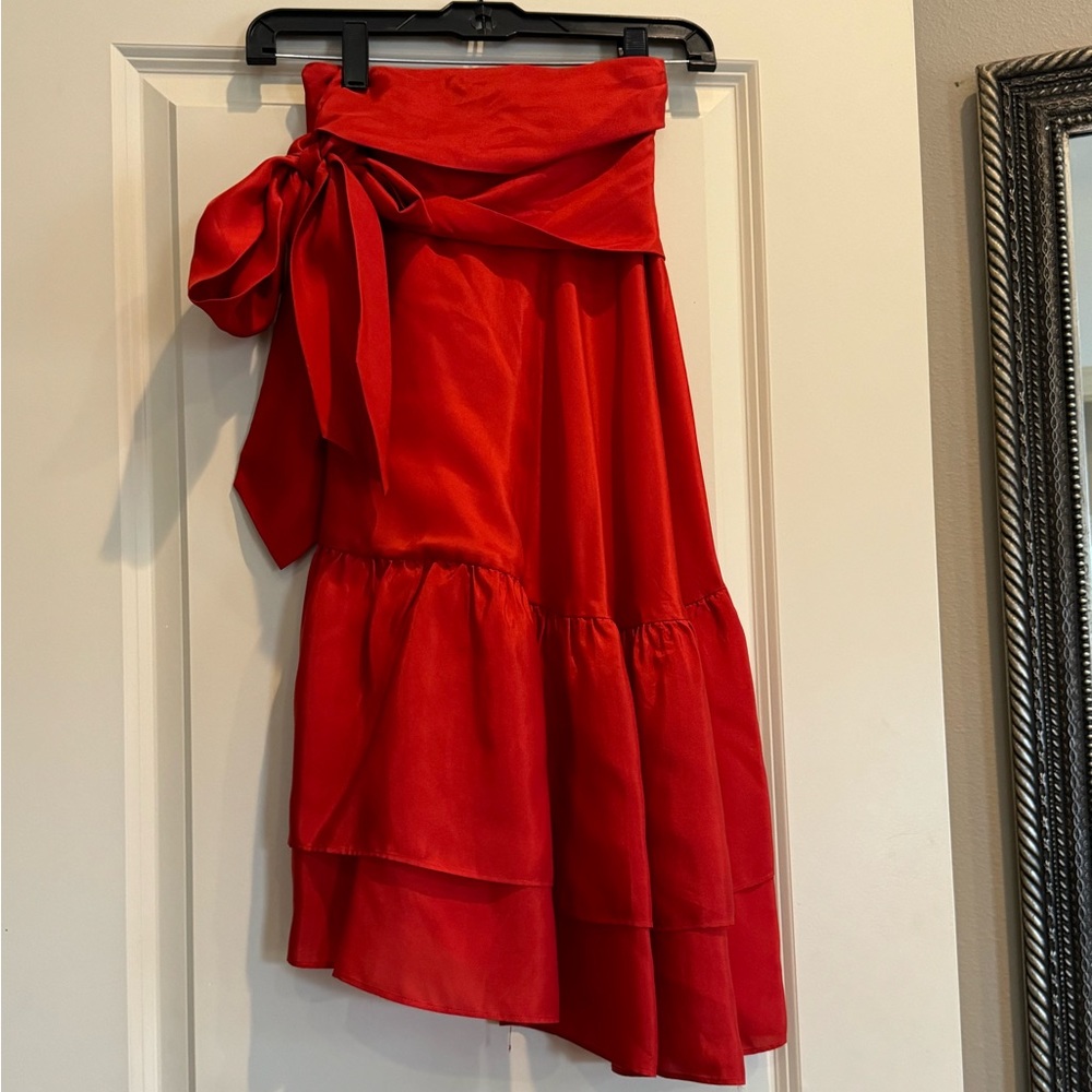 Anthropologie Red flirty silk wrap skirt!